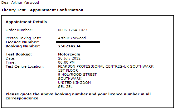 booking a motorcycle test