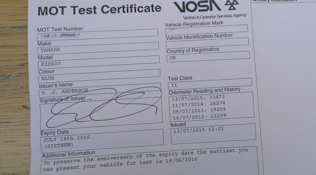 MOT Passed Phew! Beginner Biker Adventures motorcycle learner