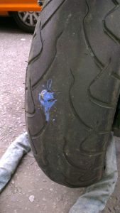 Rear tyre puncture repaired
