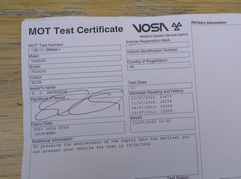 Motorcycle MOT Check