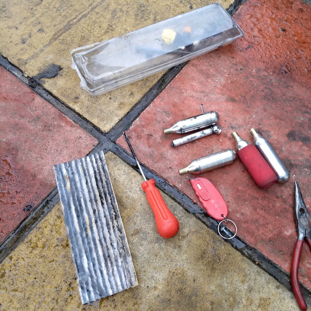 Roadside motorbike puncture repair kit