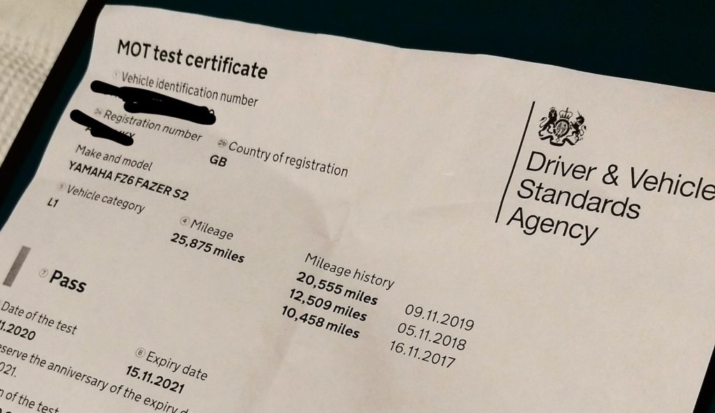 Motorcycle MOT checklist