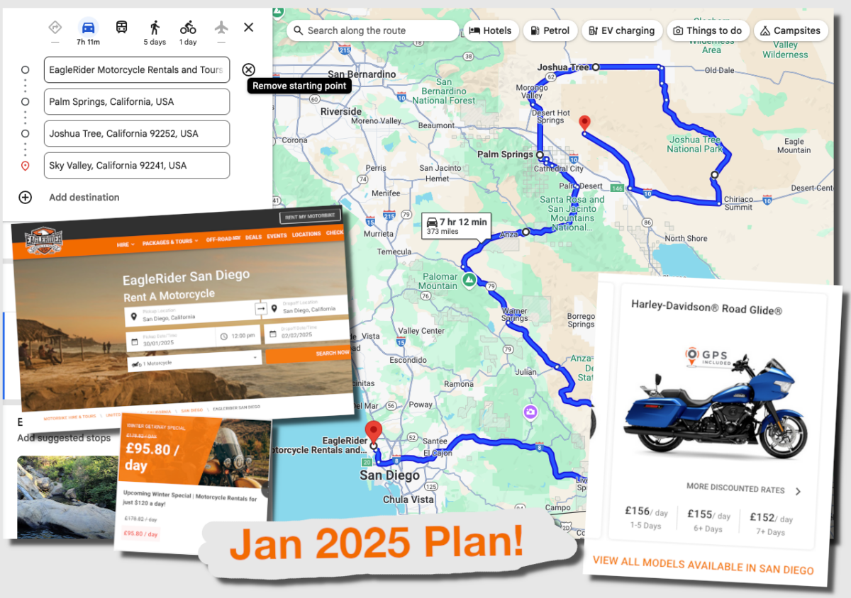 Harley Davidson Rental San Diego to Palm Springs